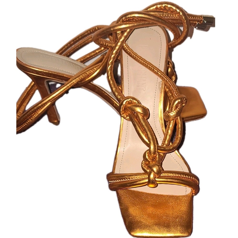 PNK Elephant Metallic Orange Puffy Strappy Heels Shoes Sz 8.5 EU 39